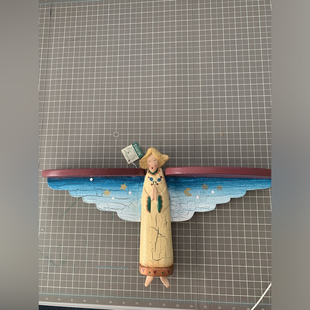 Handcrafted Angel Wall Decor with Blue Wings